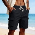 thumbnail image 4 of Fabrcox Linen Shorts Mens Elastic Waist Cargo Short Men Big and Tall Lightweight Vacation Beach Summer Men Bermuda Shorts with Pockets Black L, 4 of 7