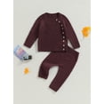 thumbnail image 2 of Wassery 2PCS Infant Baby Knit Fall Outfits for Boys Girls Solid Color Ribbed Long Sleeve Side Button Sweater Tops Knitted Pants Set Winter Warm Clothes, 2 of 9