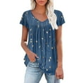 thumbnail image 5 of Womens Tops Dressy Floral Printed Short Sleeve V Neck T-Shirts Loose Pleated Summer Tops Dressy Blouses Casual Bohemian Tops, 5 of 5