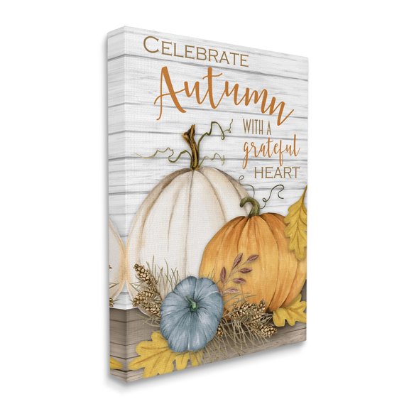 Stupell Industries Celebrate Autumn Phrase Rustic Farm Harvest Landscape Painting Gallery Wrapped Canvas Art Print Wall Art, 24 x 30