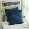 thumbnail image 6 of 2 Pack 25'' x 25'' Silky Velvet Pom Pom Pillow Covers Decorative Throw Cushions Cover for Sofa Couch Home Car Office, Blue, 6 of 7