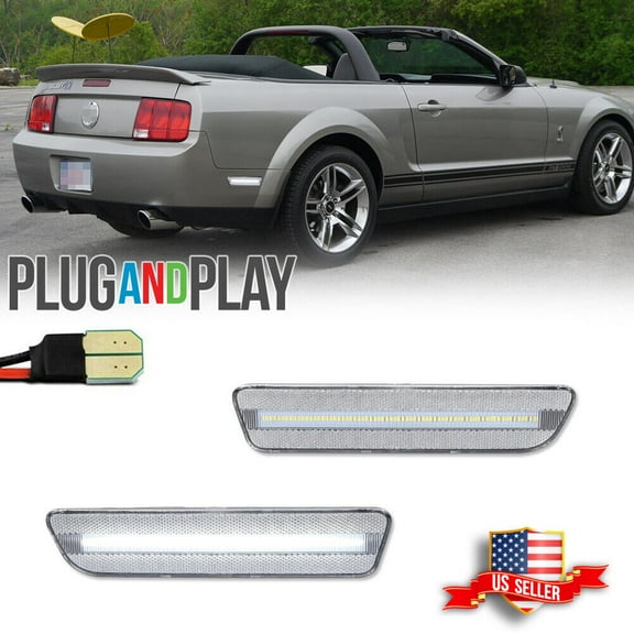 GTINTHEBOX Clear Rear Bumper Reflector Side Marker White LED Light For 2005-2009 Ford Mustang