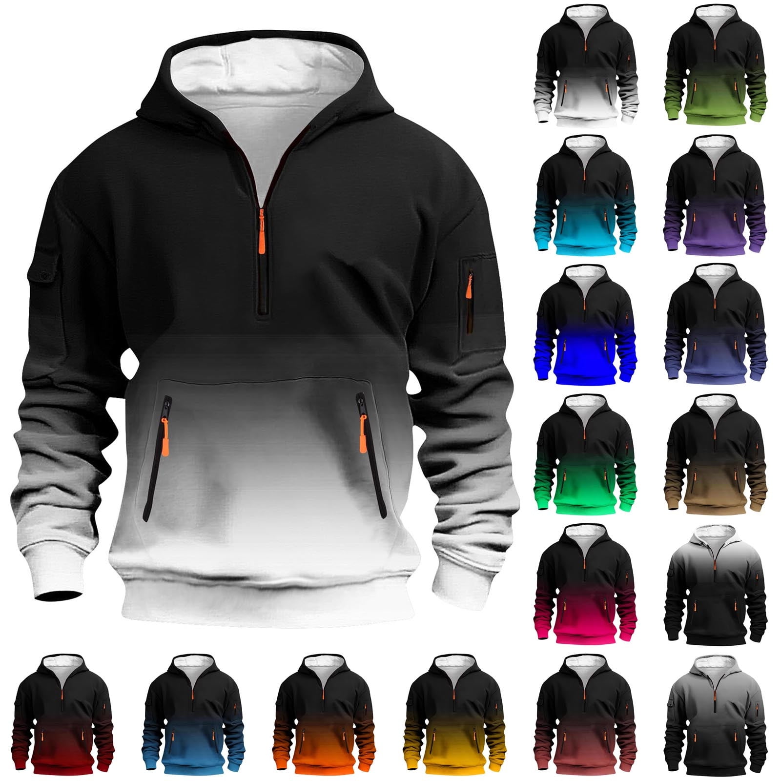 Dursoulink Hoodie for Men Gradient Print Long Sleeve Pullover with Front Pocket and Adjustable Hood Polyester Spandex Blend Casual Outdoor Wear