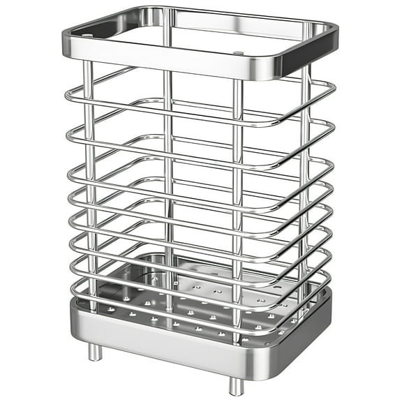 Stainless Steel Kitchen Utensil Holder, Wall-Mounted or Countertop Organizer, Open Mesh Design, 4 Support Feet, Quick Drying, Ideal for Storing Chopsticks and Cutlery, 5.9 in / 15 cm High