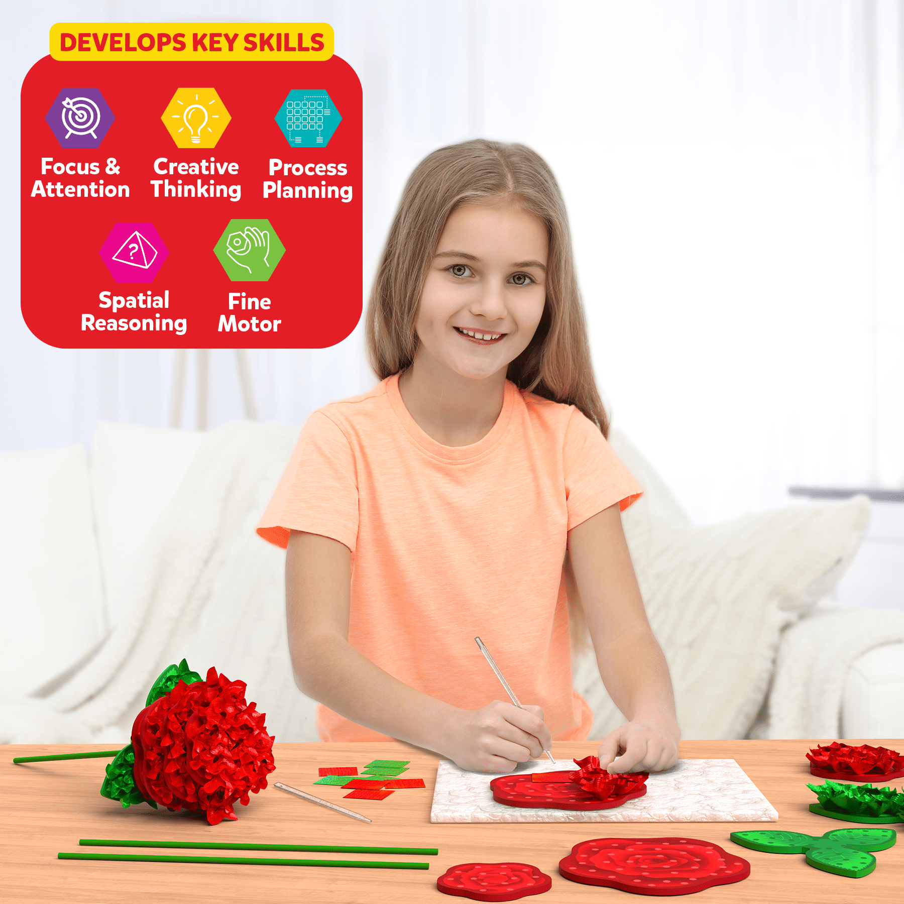 Skillmatics Poke-in Art - Rose Bouquet, Mess-Free Fun for Kids Ages 4 to 12