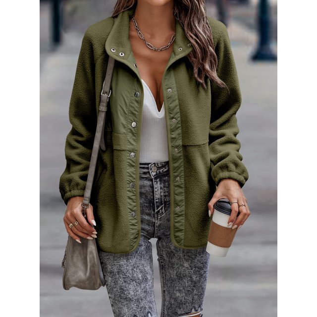 REDHOTYPE Women's Button Long Sleeve Brushed Jacket Coats with Pockets