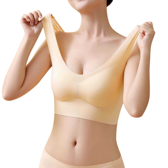 Gibobby Brasier mujer Ropa interior con espalda para mujer Sujetador sin de sin costuras Sujetador deportivo pequeño y delgado con pechos grandes(Beige,XL)