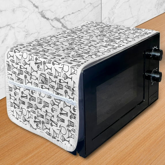 Vodka Soda Microwave Oven Cover, Continuous Monochrome Sketch Cocktails of Various Kinds Illustration, Water Resistant Organizer with Pockets for Kitchen, 36" x 12", Charcoal Grey White, by Ambesonne