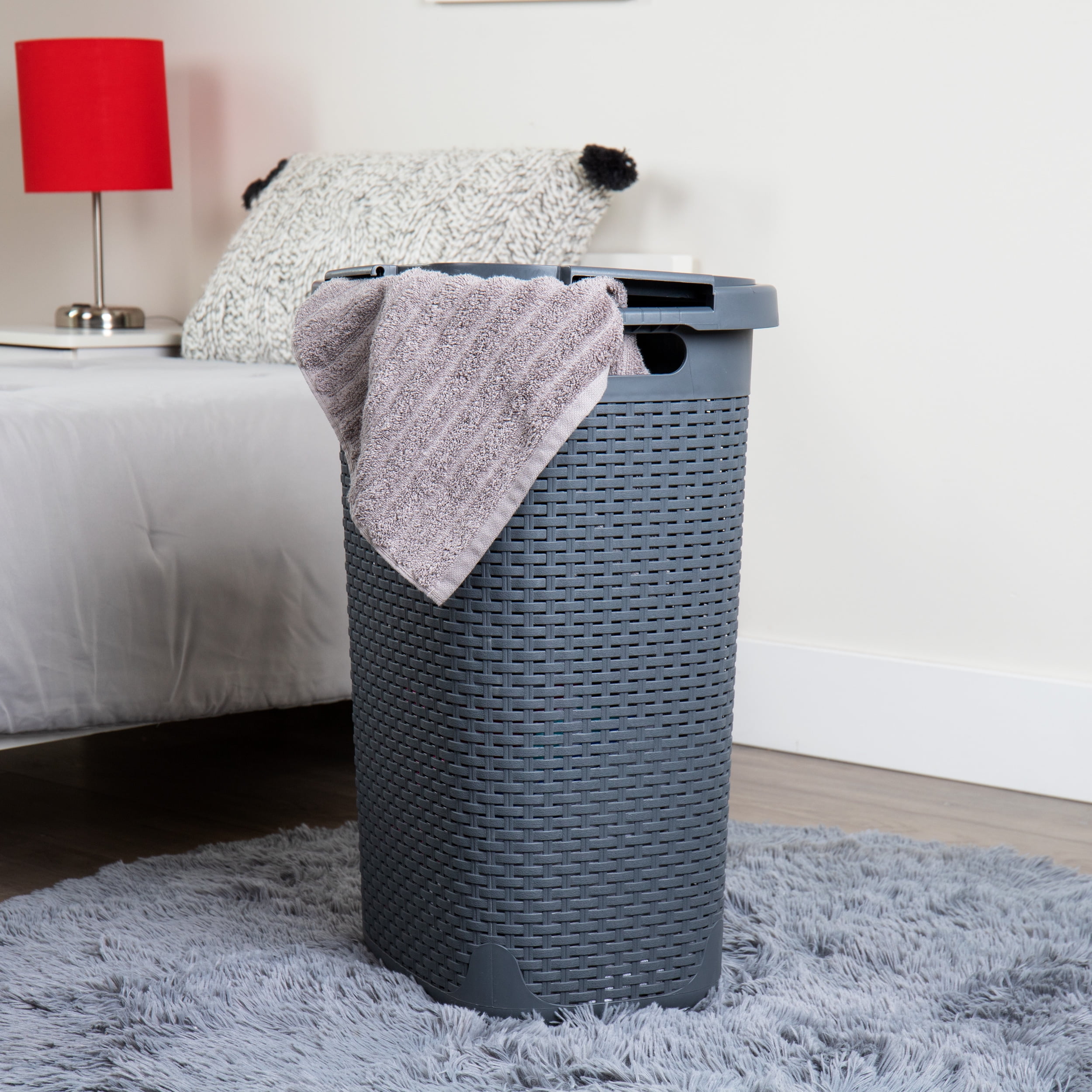 Mind Reader 60L Slim Laundry Hamper Clothes Basket, Lid, Plastic, 17.65"L x 13.75"W x 24.15"H, Gray