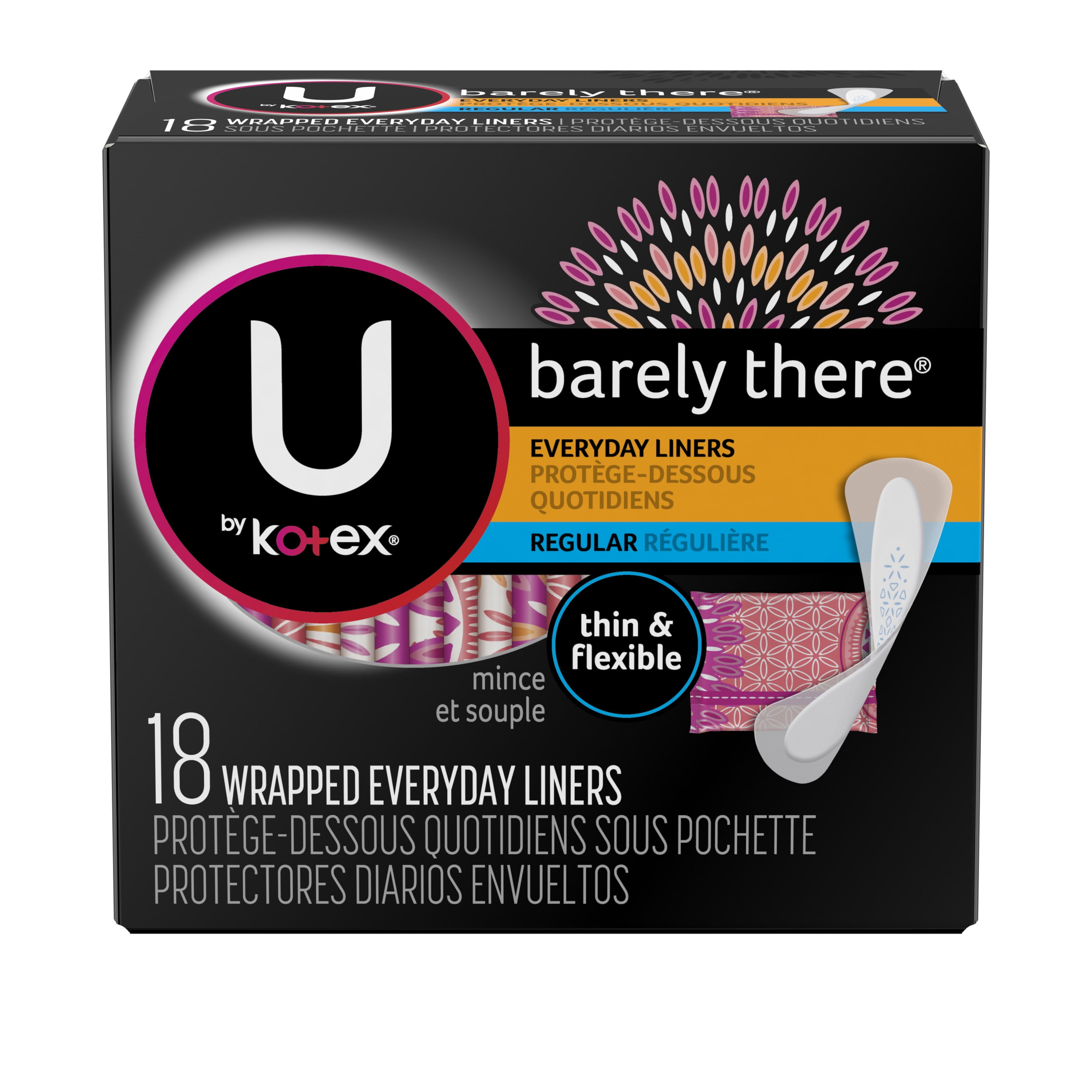 U by Kotex Barely There Panty Liners, Light Absorbency, Unscented, 18