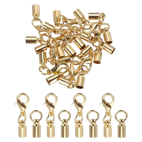 Fold Over Cord End Caps Rose Gold 4mm OD with Crimp Covers Lobster Claw Clasps DIY Jewelry Crafting 5 Pcs