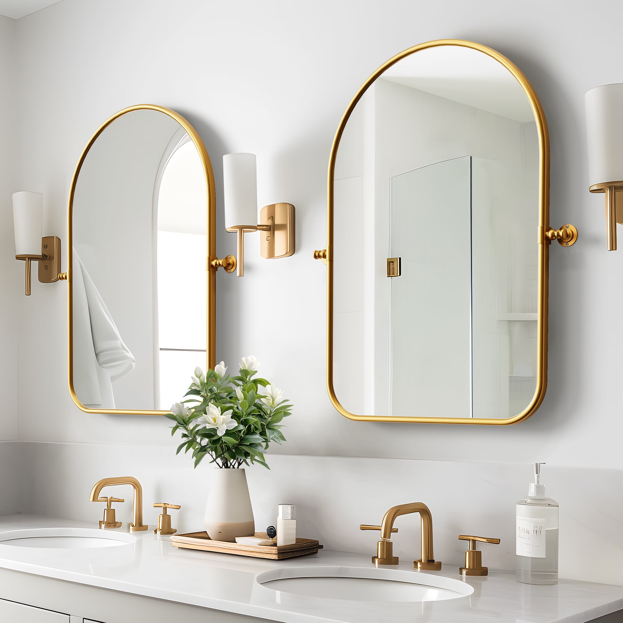 14"x9" Modern Iron Frame Arched Round Angle Wall Mirror Wall Mounted Mirror,Gold