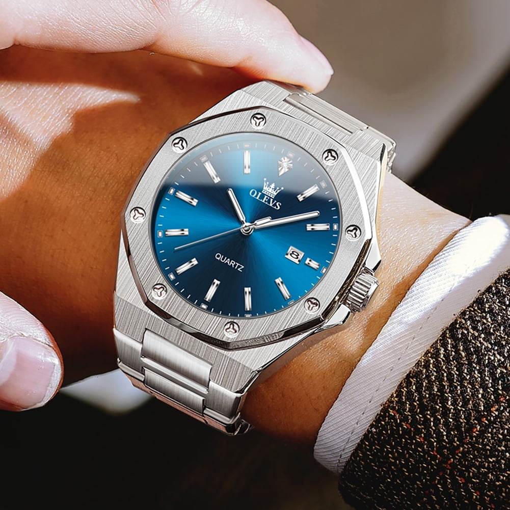 OLEVS Watch for Men Business Dress Diamond Analog Quartz Date Luxury Classic Casual Stainless Steel Waterproof Luminous Mens Wrist Watches Reloj para Hombre