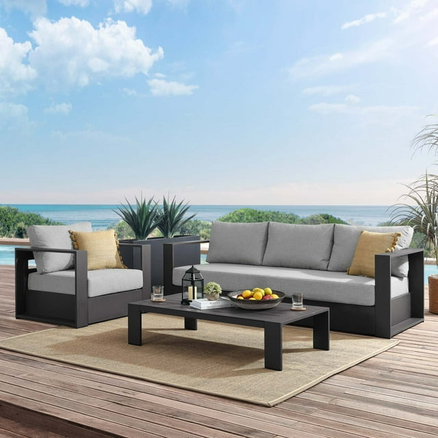 Modway Tahoe Outdoor Patio Powder-Coated Aluminum 3-Piece Set in Gray Gray