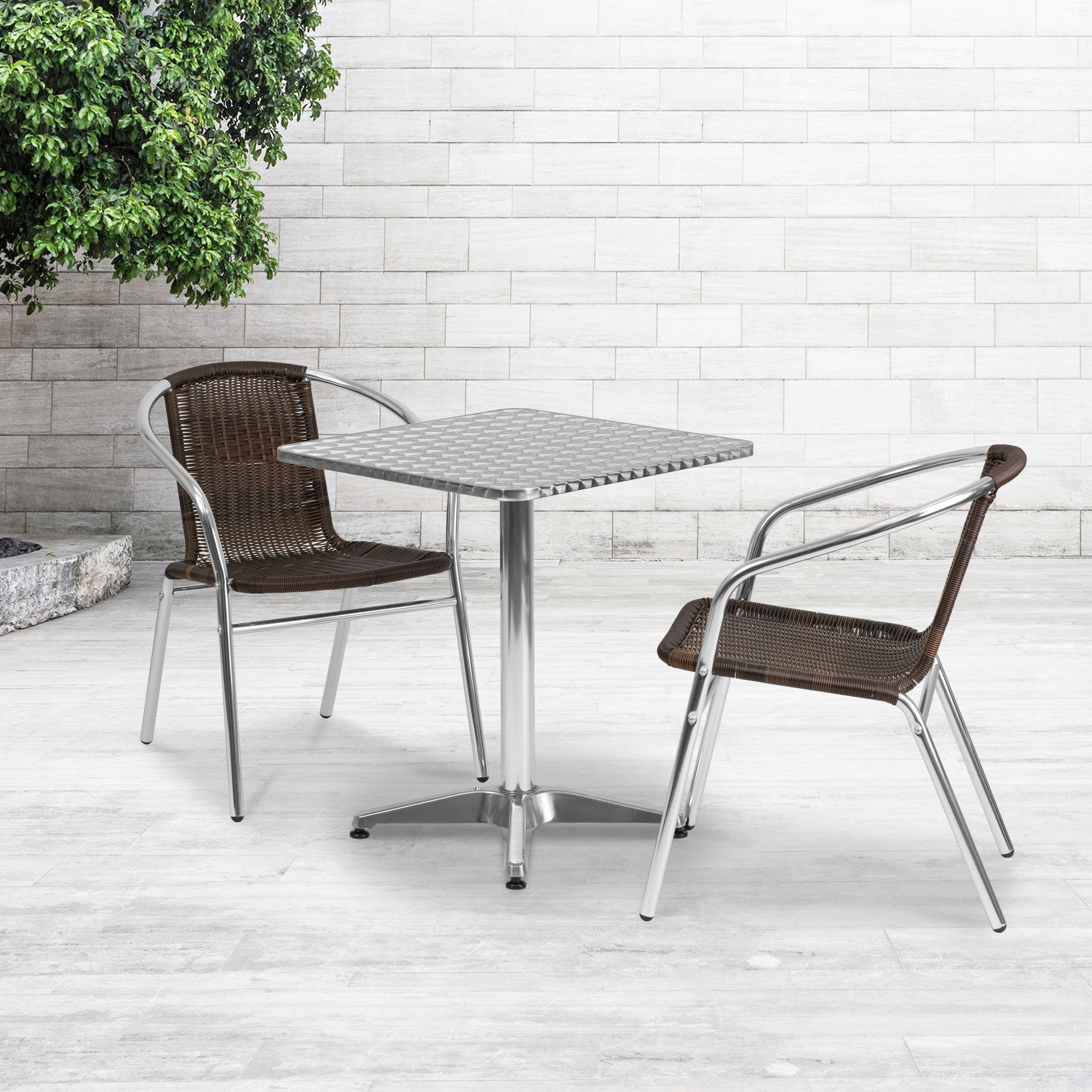 Flash Furniture Lila 23.5'' Square Aluminum Indoor-Outdoor Table Set with 2 Dark Brown Rattan Chairs - image 2 of 5
