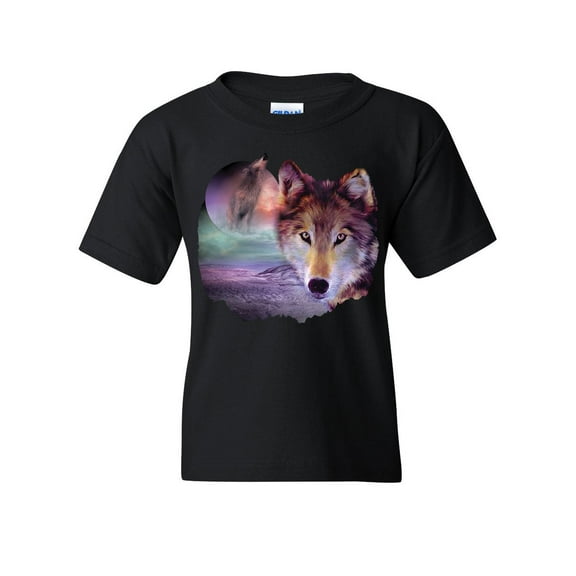 Tee Hunt Wolf Howling at Moon Youth T-Shirt Wilderness Wildlife Wild Wolf Pack Kids Tee