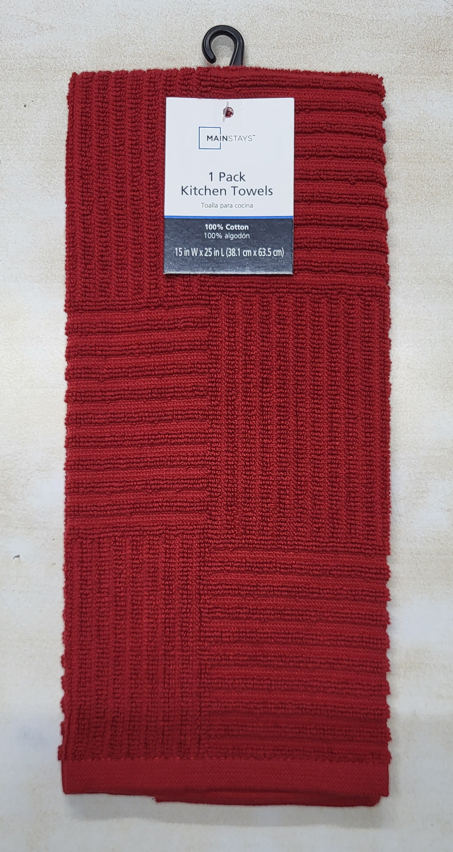 Mainstays Red Sedona Cotton Sculpted-Rib Weave Kitchen Towel
