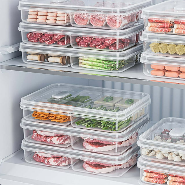 Boxes for Packaging,Refrigerator Plastic Food Storage Containers with Compartments, Fresh Keeping Organization Boxes and Packaging