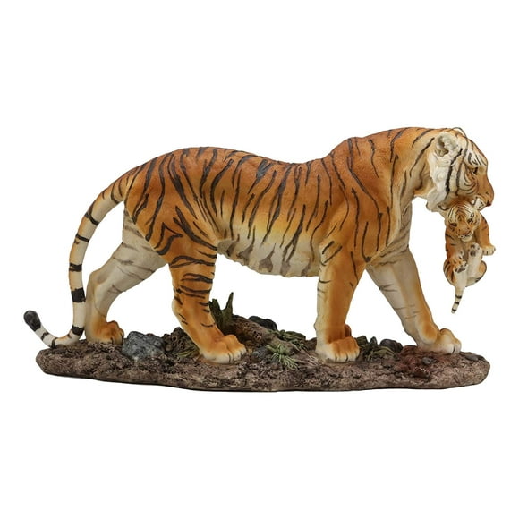 Ebros 14.25" Wide Large Realistic Wildlife Bengal Orange Tiger Mother Carrying Cub Statue Indian Jungle Tigers Giant Cats Decorative Resin Figurine Animal Collectible Home Decor Accen