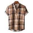 thumbnail image 4 of QUINDOS Button Down Hawaiian Button up Shirt Casual Short Sleeve Summer Cotton Linen Shirts Loose Vacation Plaid Beach Shirts, 4 of 8
