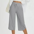 thumbnail image 4 of Eryao Women's Capri Pants Wide Leg Athletic Yoga Capris with Pockets Lightweight Hiking Lounge Drawstring Pants Gray XXL, 4 of 9