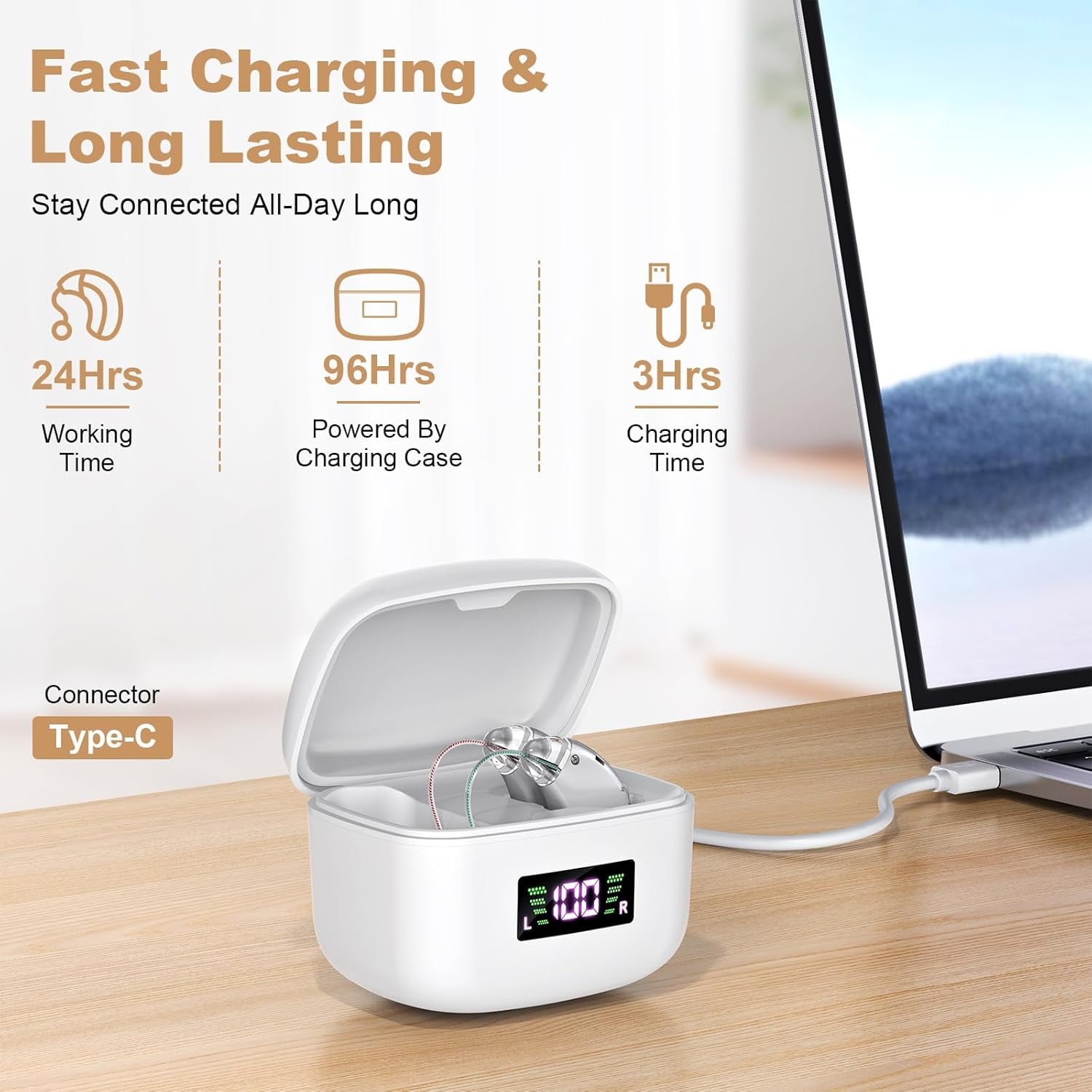 SUWU Hearing Aid for the Elderly-Easy to Operate-One Touch Adjustment-Built-in Noise Reduction-Rechargeable Hearing Aids (Silver)