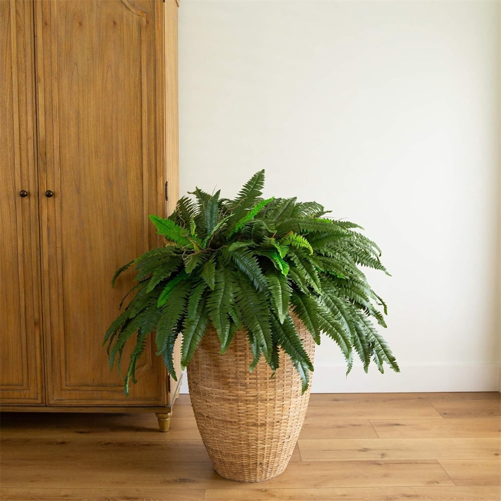 HXRH 2Pcs Artificial Fern Plants 24 Inch Realistic UV Resistant Artificial Boston Ferns Large Hanging Fake Plant Wall Decor for Garden Porch Patio Home Decor
