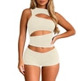 thumbnail image 3 of XINPING Women's Micro Mini 2-Piece Set Cut Out Tank Top Sleeveless Crew Neck Crop Top, Workout Shorts Sets, Casual Summer Going Out Night out Club Party Outfits, 3 of 6