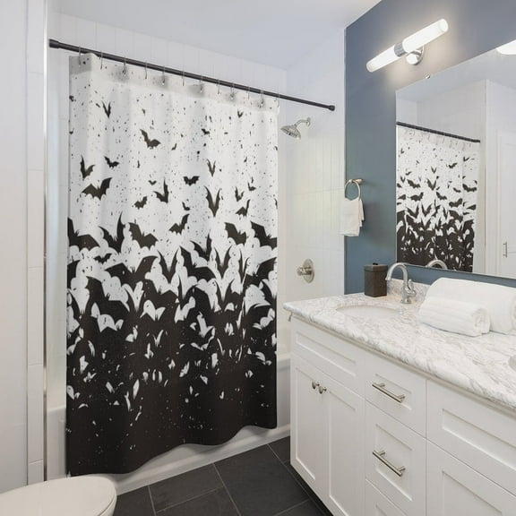 Batty Shower Curtains, Halloween Bat Shower Curtain Gothic Shower Curtain, Halloween Bathroom Decor, Spooky Home Accessories 60x72in