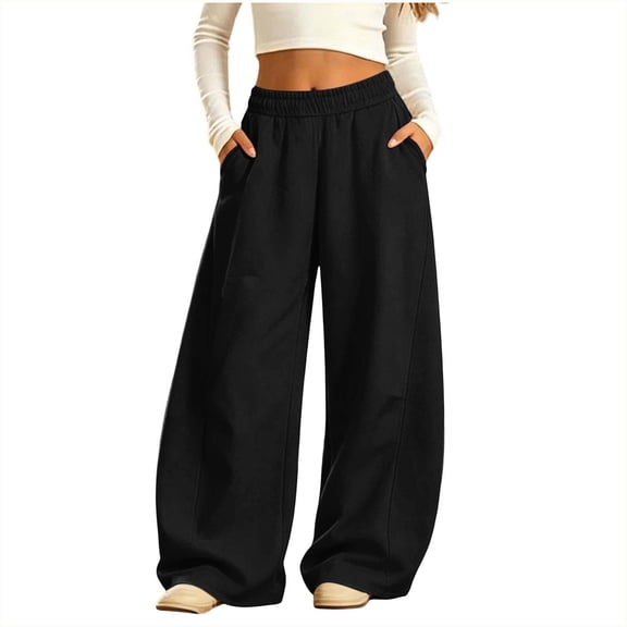 LIBRCLO Wide Leg Sweatpants for Girls Elastic Waist Baggy Casual Sweatpants with Pockets Kids Clothes Size 7-8Years