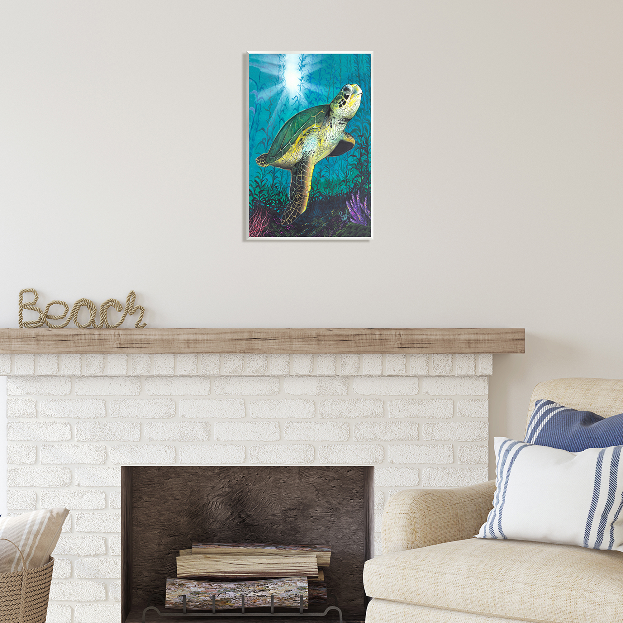 Stupell Industries Turtle Underwater Reef Animals & Insects Painting Unframed Art Print Wall Art, 13 x 19