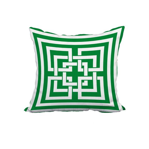 22 x 22 Inch Greek New Key Green Geometric Print Decorative Polyester Throw Pillow with Linen Texture
