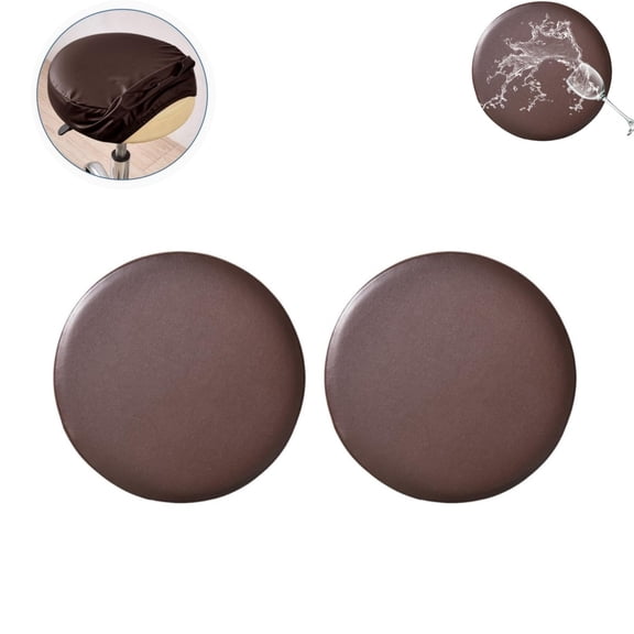 Set of 2 Round Bar Stool Covers,Waterproof PU Leather Seat Covers with Elastic Bands, Brown Bar Stool Covers for 11.8-14.1 Inch Stools