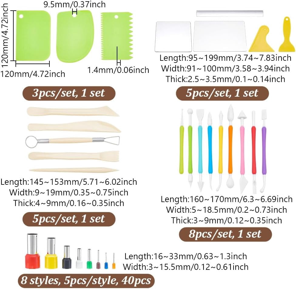62pcs Modeling Clay Sculpting Tools Kits PP Plastic Scraper Chopper Acrylic Clay Tool Clay Sculpting Tools Clay Hole Punches Cutters Clay Modeling Tool for DIY Pottery Clay Craft colorful