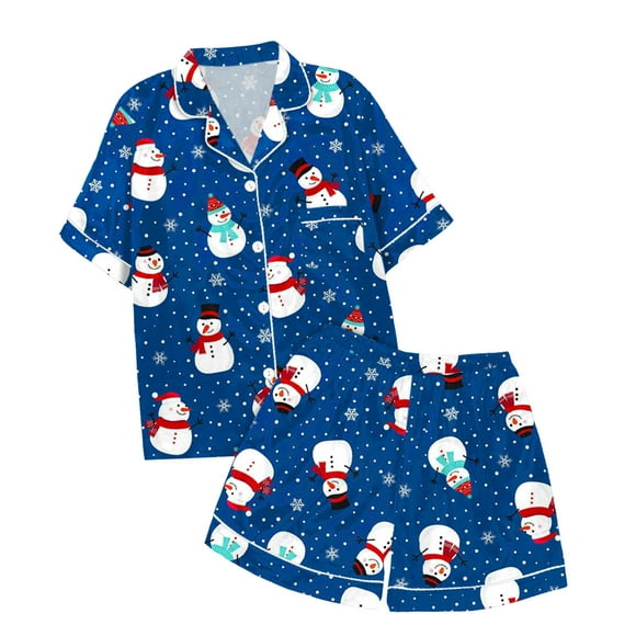 SGMVNU Christmas Pajamas for Kids 2025 Boys Kid's Summer Boys Girls Christmas Cartoon Printed Short Sleeve T Shirt Short Pants Pajamas Suits Two Piece Outfit(Size 4-5 Years,Blue)