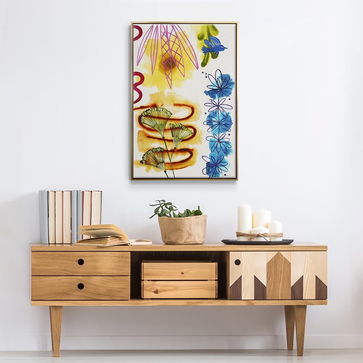 Flower Power I Framed Premium Gallery Wrapped Canvas - Ready to Hang - 27 x 41 - Gold Floating Frame