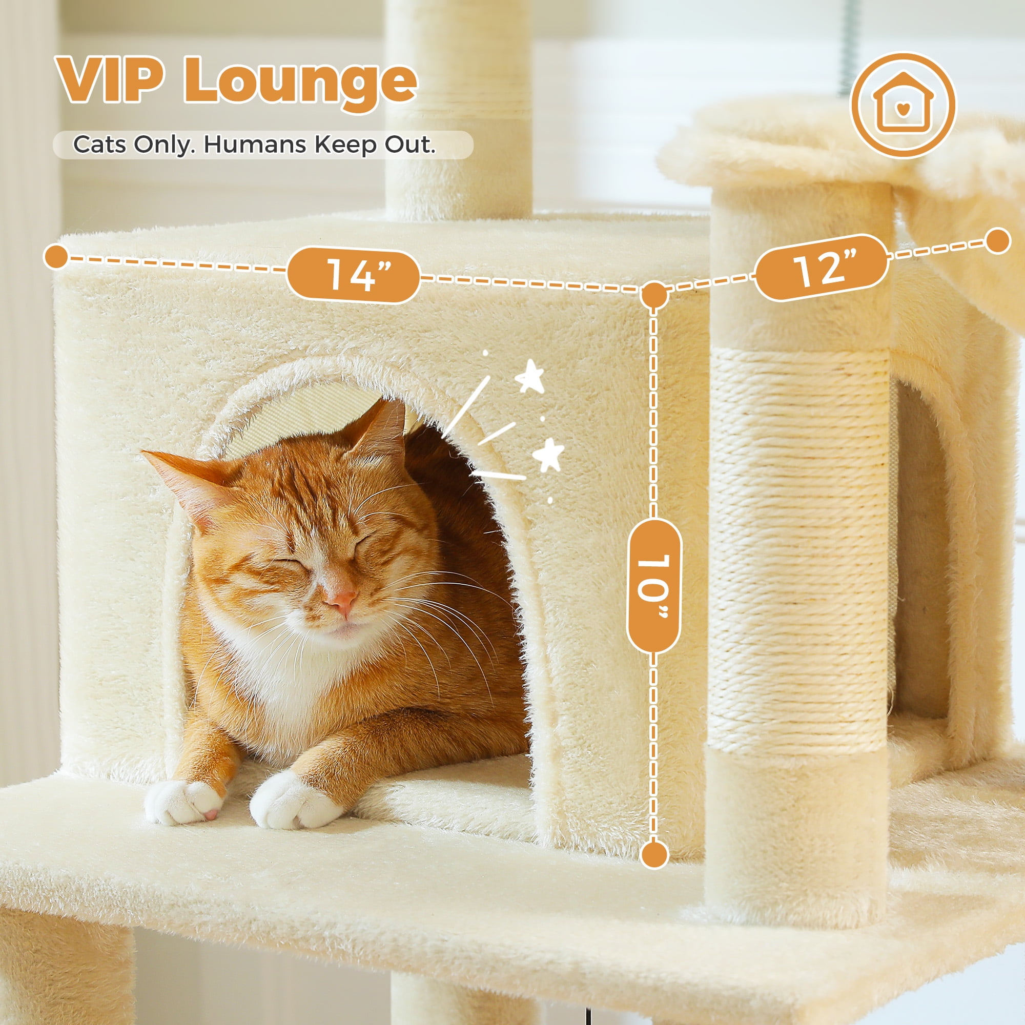 PAWZ Road 64" Cat Tree with Multi-Level Scratching Post Tower Large Hammock for Indoor Kittens Cats, Beige