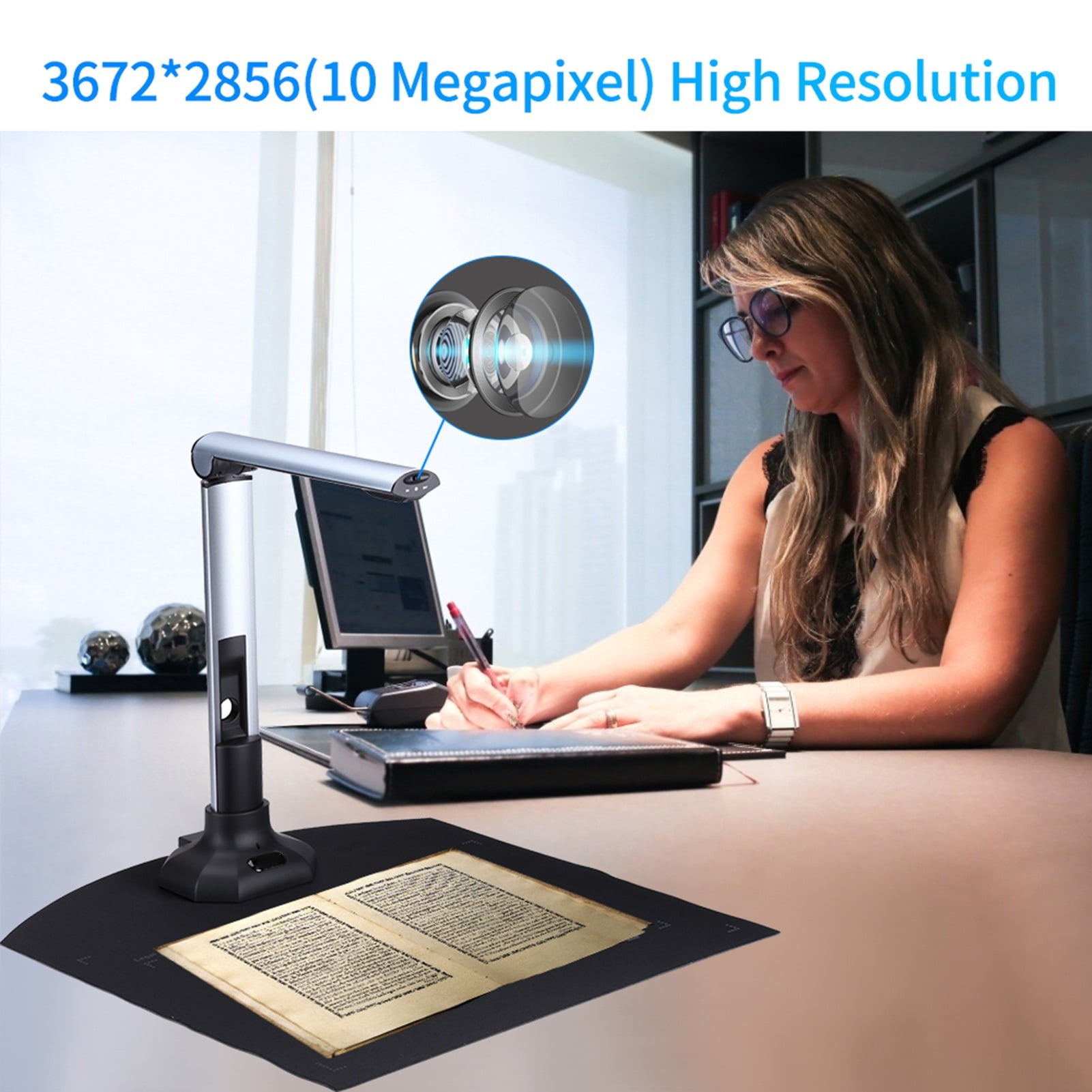 BK52 Portable Book & Document Camera Scanner, Capture A3 HD USB 2.0 Scanner With LED Light For ID Cards Passport Books Watermark ,Built-In Convenience