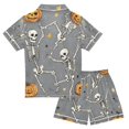 thumbnail image 2 of FORMRS Kids Short Sleeve Top and Pants Pajama Set Unisex Satin 2-Piece Sleepwear, Sizes 11-12Y, Gray Halloween Dancing, 2 of 8