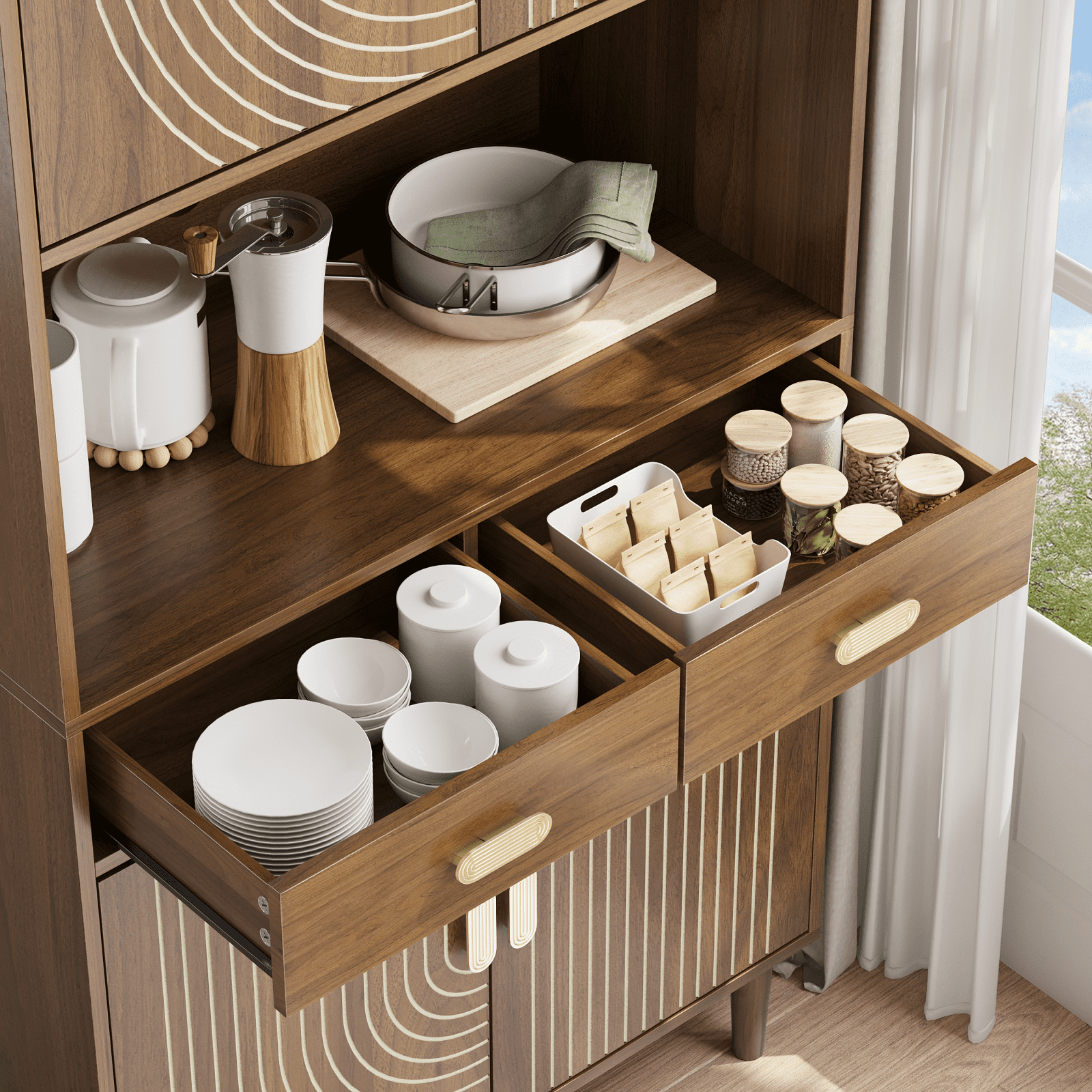 Smuxee Modern Kitchen Storage Cabinets with Doors,Large Kitchen Pantry Cabinet Buffet