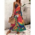 thumbnail image 4 of Multicolor Parrot And Tropical Print V-Neck Sleeveless Maxi Dress For Women, 4 of 4