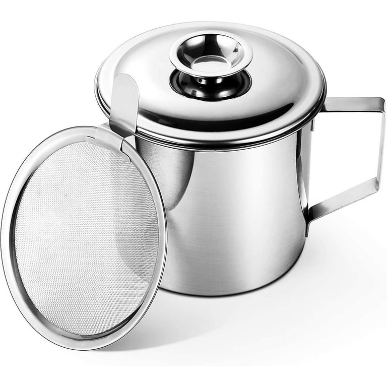 Bacon Grease Container with Strainer 48 Oz Stainless Steel Oil