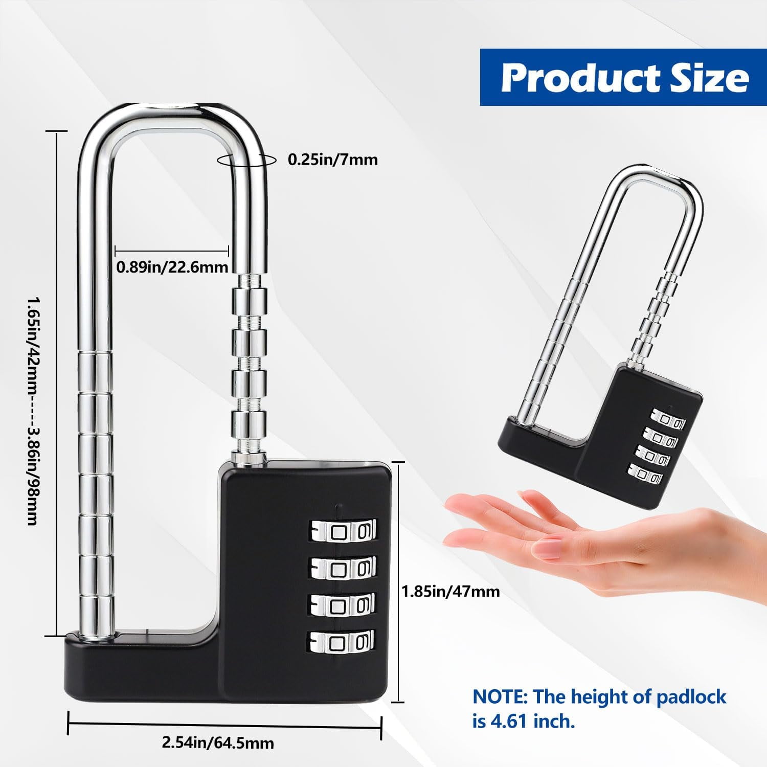 ABCISI Combination Padlock with Adjustable Shackle to Fit Different Locking Points, Zinc Alloy Versatile Lock for Cabinet Bike Gym Fences & Gate, Compact Size Can be Easily Carried and Stored, Black