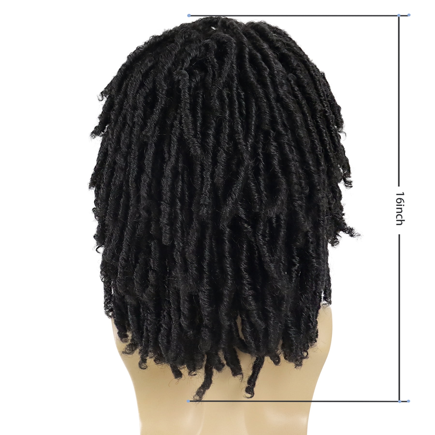 1B Black Curly Wigs Short Dreadlocks Wig for Men Braided Wig with Bangs