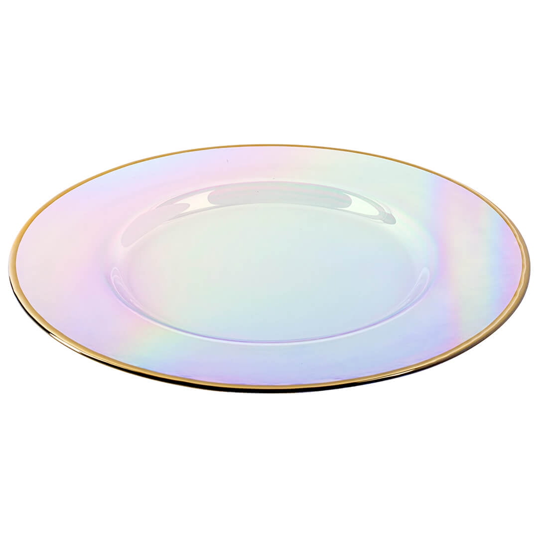 Glass Charger With Gold Rim Koyal Wholesale Bulk Iridescent Glass Gold Rim Charger Plates Set Of 4 Glass Hammered Charger Plates Charger Service Plates Kitchen Dining Emosens Fr