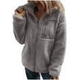 thumbnail image 3 of BiZtdJrK Fuzzy Fleece Jackets for Women Long Sleeve Zip Up Sherpa Coats Fall Winter Warm Plush Outerwear with Pockets Sales for Today Gray L, 3 of 8