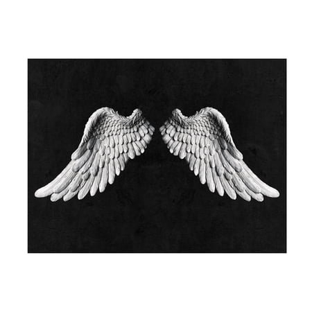 Canvas Wall Art - Tom Quartermaine 'Black and White Angel Wings on Black' Wall Art for Living Room, Bedroom, or Office Décor by Trademark Fine Art - 47 x 35 Inches