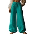 thumbnail image 2 of Women's Cotton Linen Pants, Elastic Waist Wide Leg Trousers with Pockets, Soft Quick-Dry Casual Beach Vacation Pants, Comfortable Streetwear Wide Leg Trousers for Women Mint Green S, 2 of 4