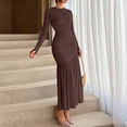 thumbnail image 5 of Women's Long Sleeve Ruched Bodycon Maxi Dress Elegant Fitted Ruffle Hem Party Evening Dress, 5 of 7