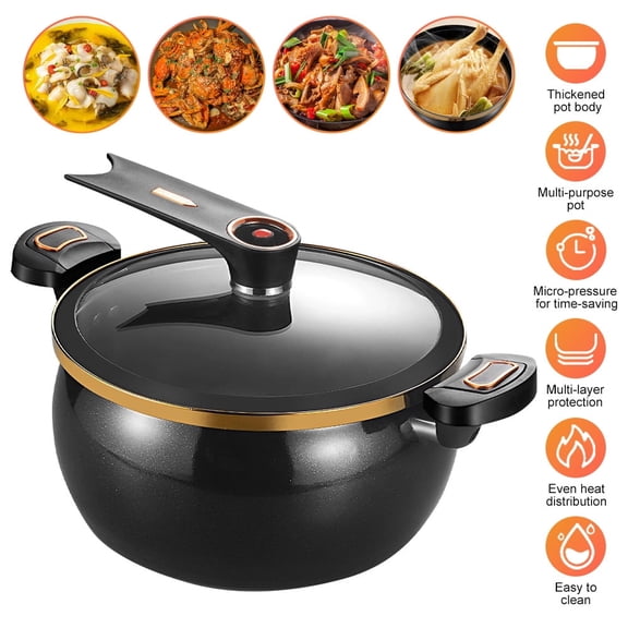 MDHAND 8L Enamel Pressure Cooker, Dutch Oven Pot with Self-Basting Lid, Heavy Duty Cast Iron, Heat Resistant, for Stews Soups Braising, Black